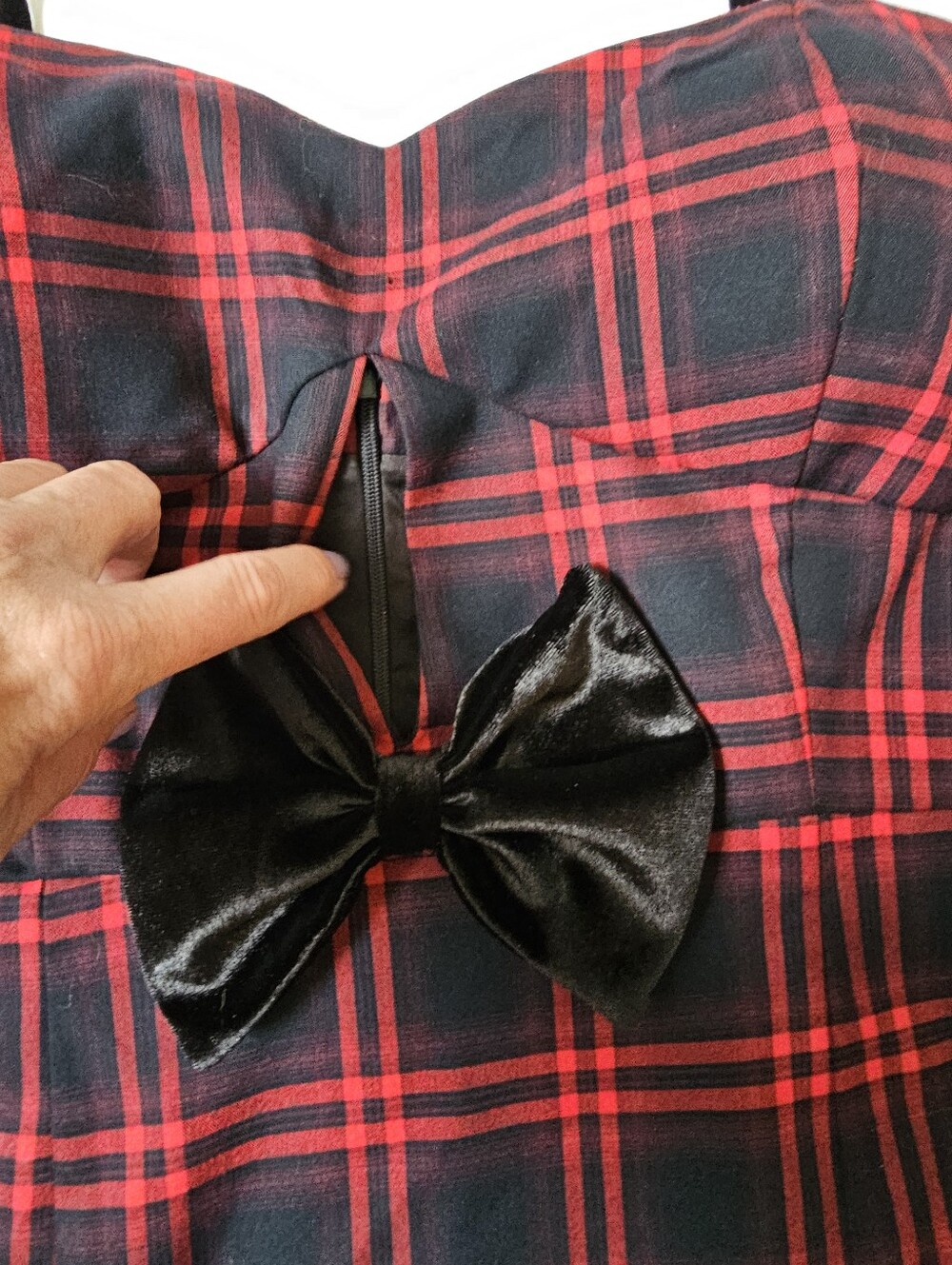 Avec Les Filles Size 8 Red Black Plaid Bustier Mini Dress with Bow - Picture 6 of 16
